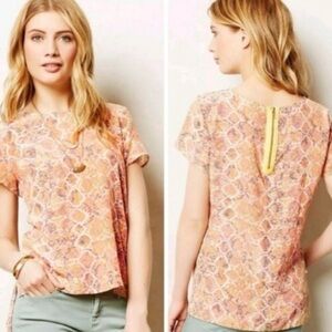 Fynn & Rose Anthropologie • 100% Silk Snake Print Blouse Pink • S
